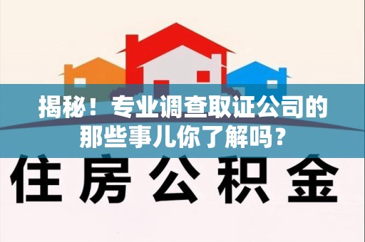 金门揭秘！专业调查取证公司的那些事儿你了解吗？