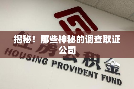 金门揭秘！那些神秘的调查取证公司